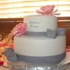 Grey and White Bridal Shower Cake with Pink Peonies